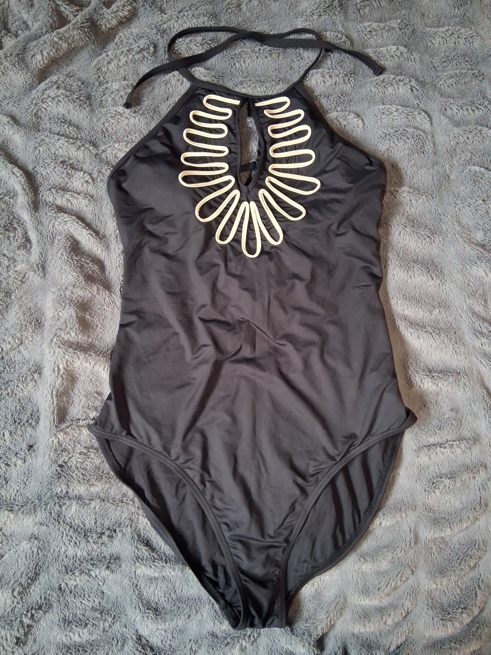 Girl's Black One-Piece Swimsuit with Cream Trim
